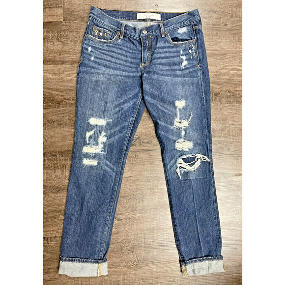Abercrombie & Fitch Denim - Abercrombie & Fitch Women's Tapered Cotton Distressed Blue Denim Jeans Size 28